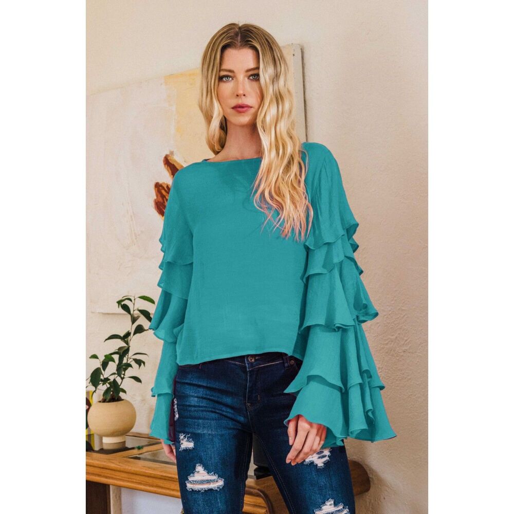 NWT Size 1X Oddi Tiered Ruffle Long Sleeve Top